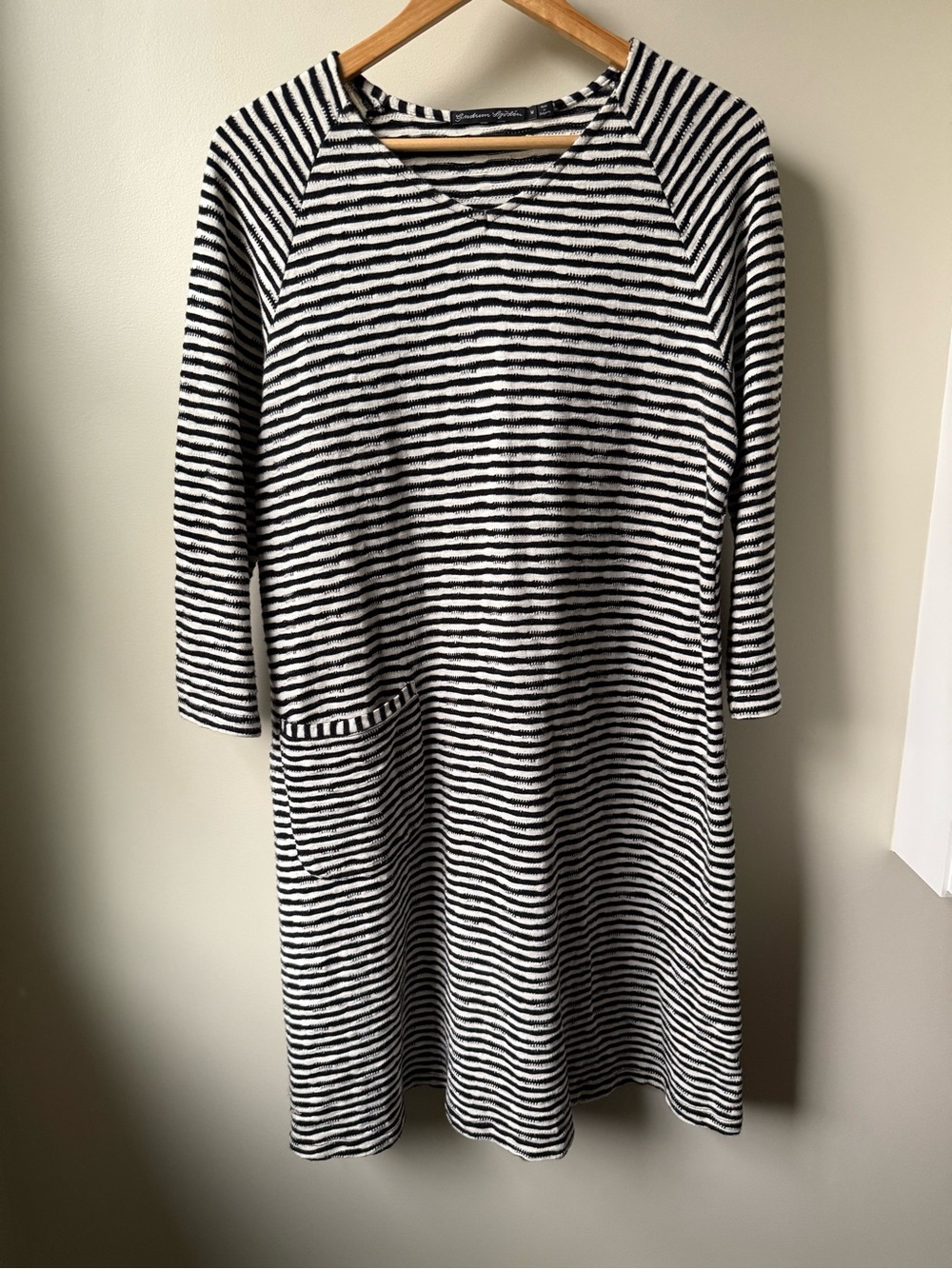 GUDRUN SJODEN Striped Textured Knit Dress Lagenlook Scandi Bohemian Artsy Boho M